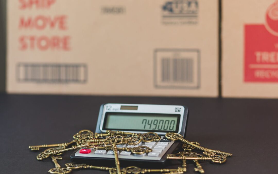 A calculator with vintage keys symbolizes real estate investment and mortgage calculations.
